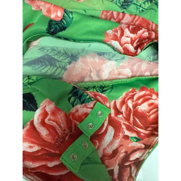 AFRM Women's Bodysuit Green Floral Sleeveless Mesh Mock Neck Garden Size Small - Picture 10 of 10